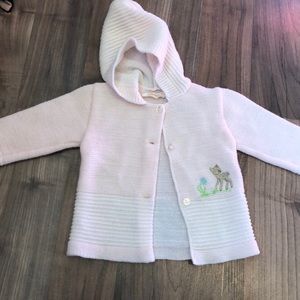 Vintage pink baby sweater, with embroidered deer